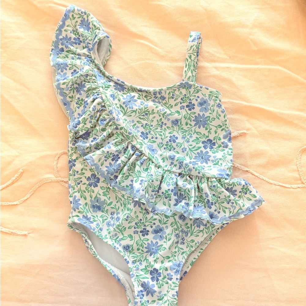 Floral Blue Kids Swim One Piece
